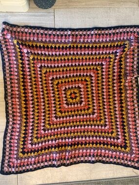 Handmade Crochet Granny Square Throw Blanket in Pinks, Purple, Mustard & Navy